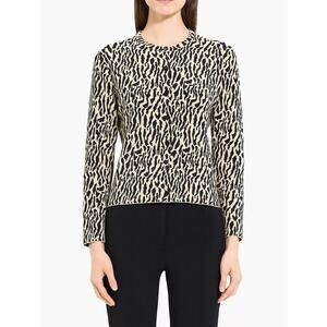 Theory Leopard Jacquard Fitted Cardigan in Cotton Dark Ecru‎ Black Bristol Small